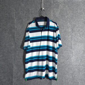 RLX Ralph Lauren Golf Polo Shirt Men Striped White Blue Short Sleeve Pony Preppy
